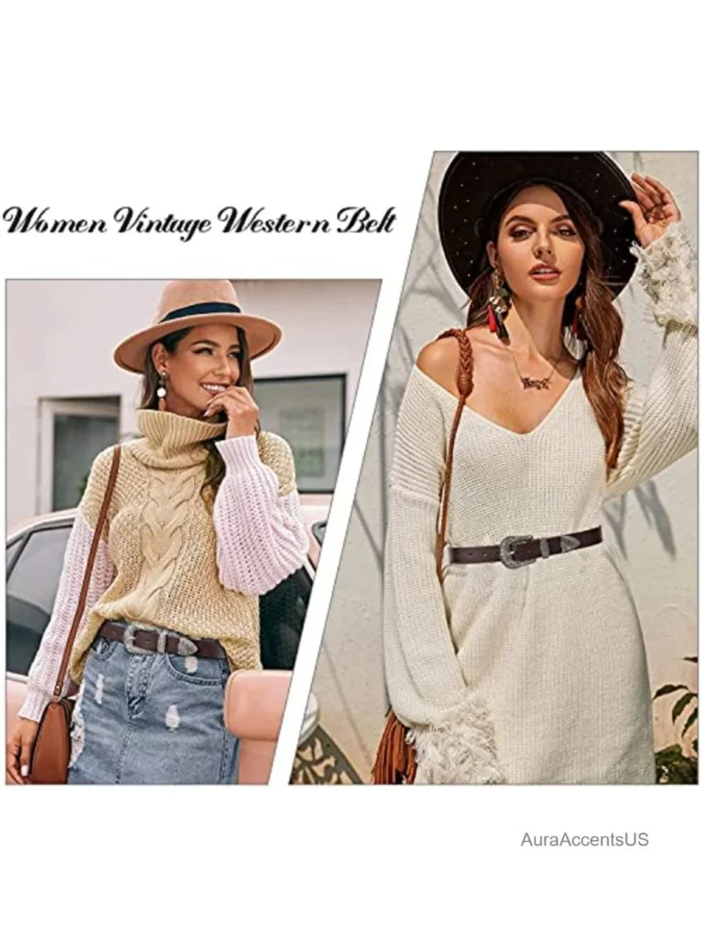 Genuine Leather Western Belt with Buckle for Women Waist Cinch Jeans Dresses